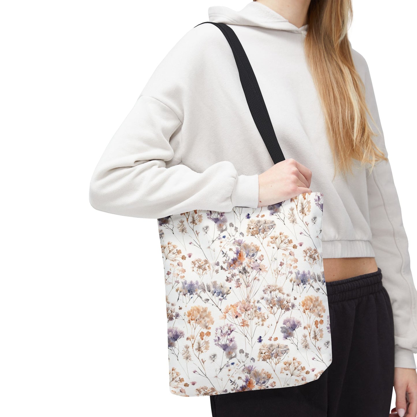 Floral Ditsy Print Tote Bag – Neutral Watercolor Wildflower Market Bag