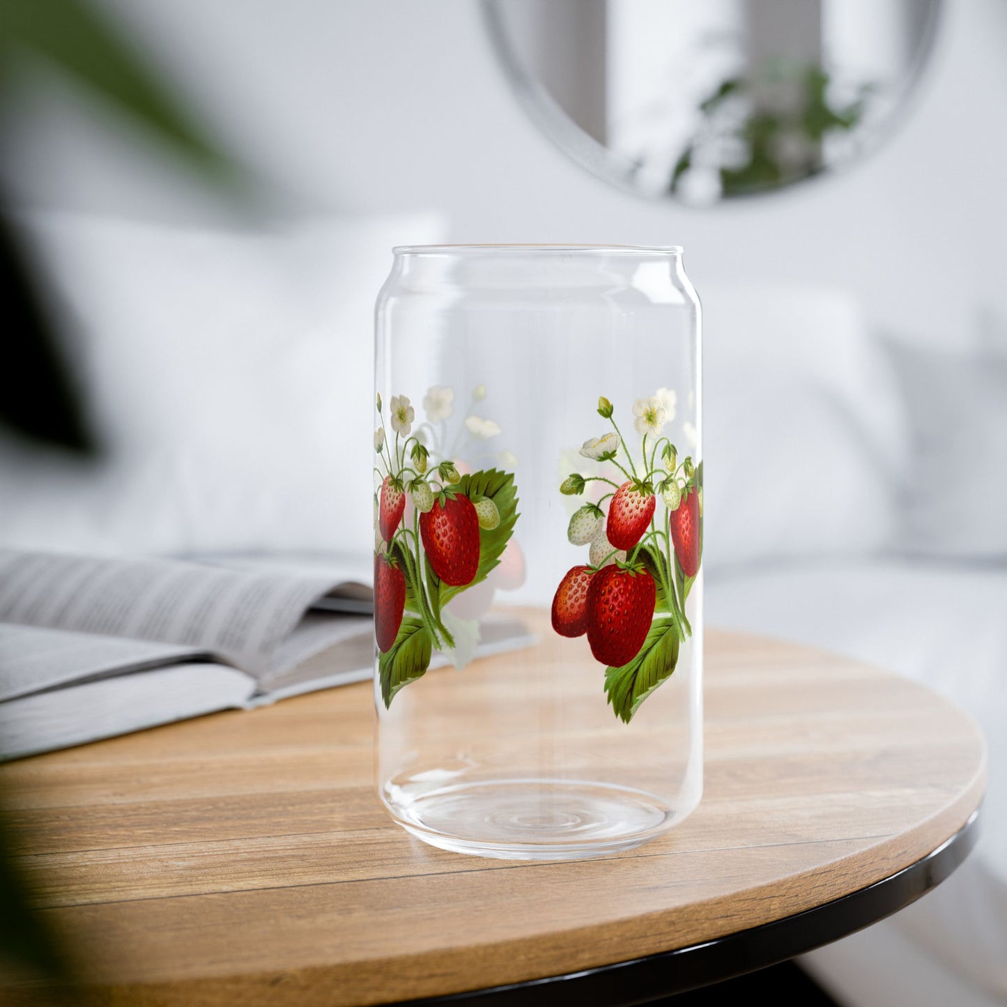Strawberry-Painted Sipper Glass, Eco-Friendly Drinkware for Smoothies, Juices, Gifts for Mom, Summer Parties, Kitchen Decor