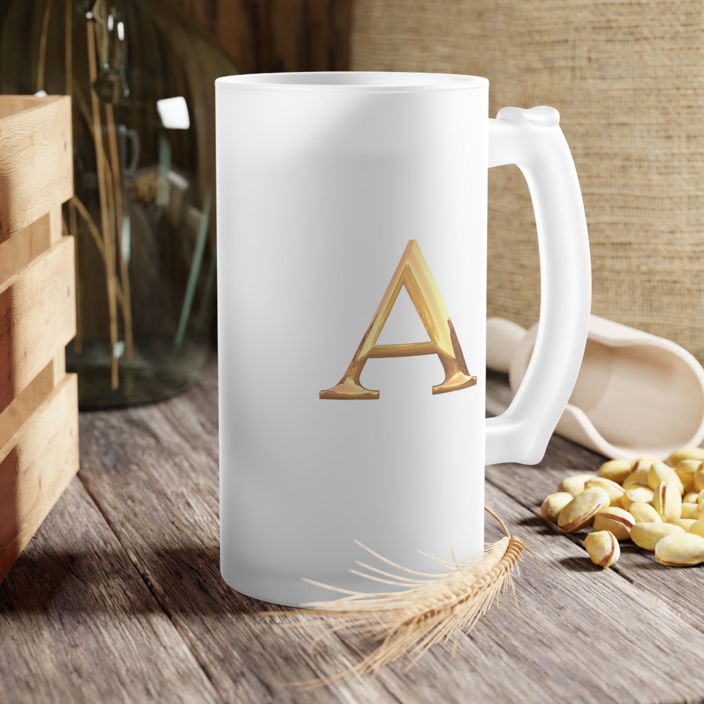 Frosted Glass Beer Mug Letter A