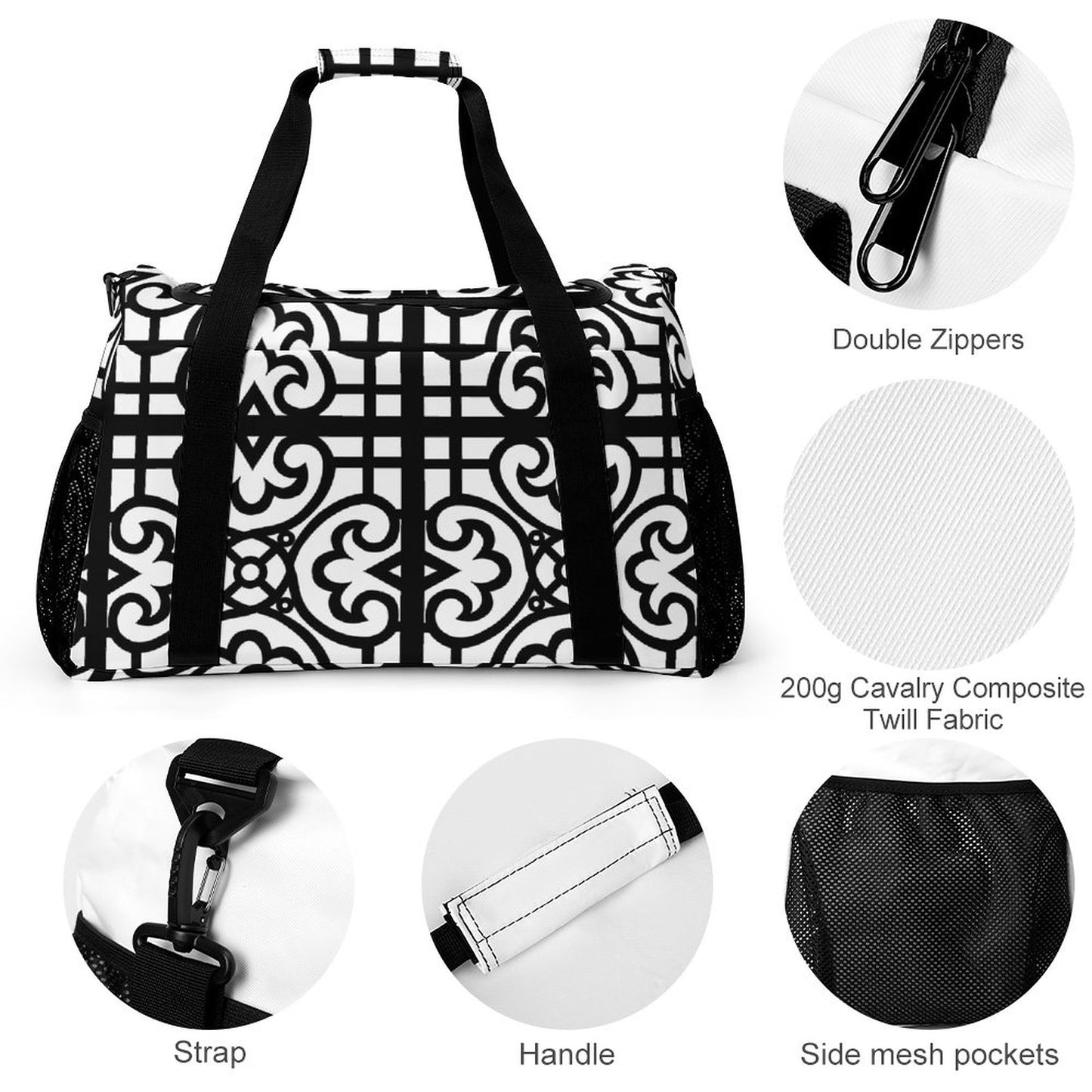 Travel Duffel Bag Black and White