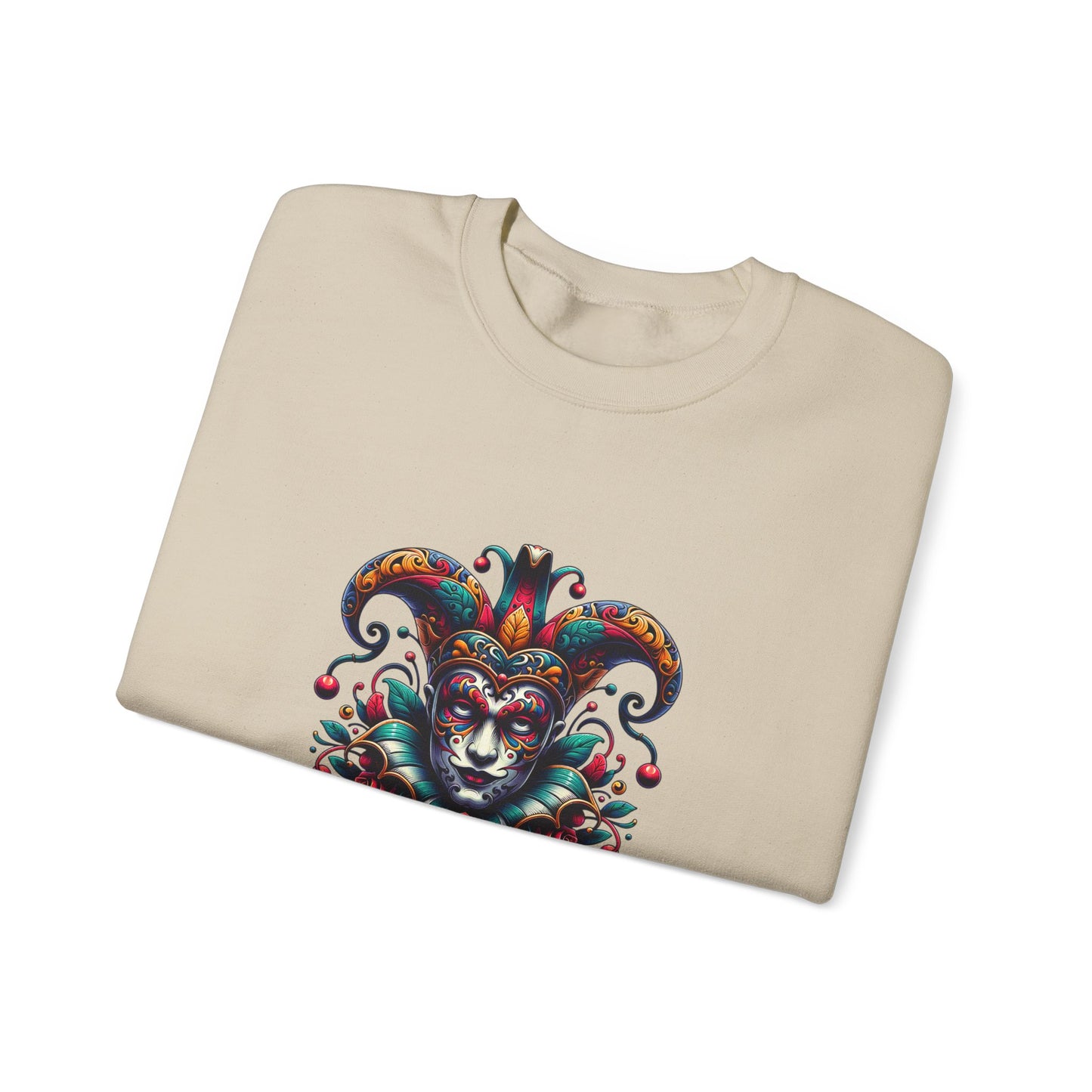 Colorful Jester Sweatshirt, Unisex Heavy Blend Crewneck, Unique Art Apparel, Trendy Fashion, Cozy Gift for Adults
