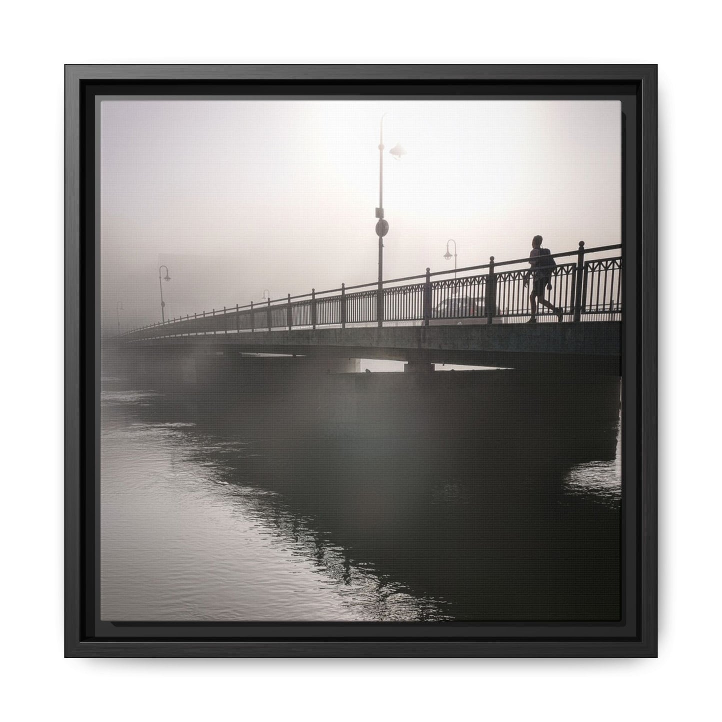 Framed Matte Canvas - Foggy Bridge Black & White Photography