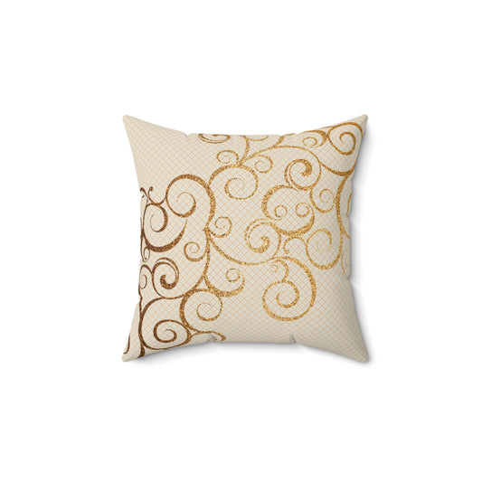 Elegant Swirl Decorative Pillow, Chic Home Accent, Cozy Living Room Decor, Gold Patterned Throw Cushion, Stylish Gift for Weddings