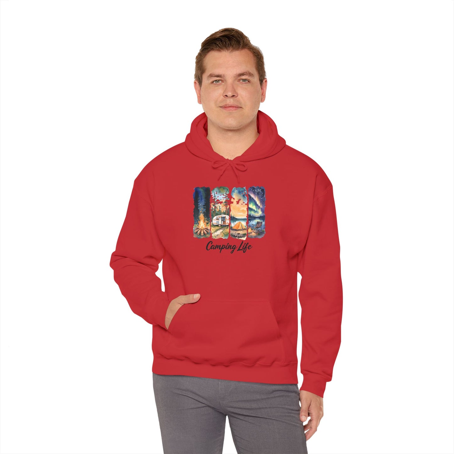 Camping Life Hoodie – Outdoor Illustrated Campsite Scenes