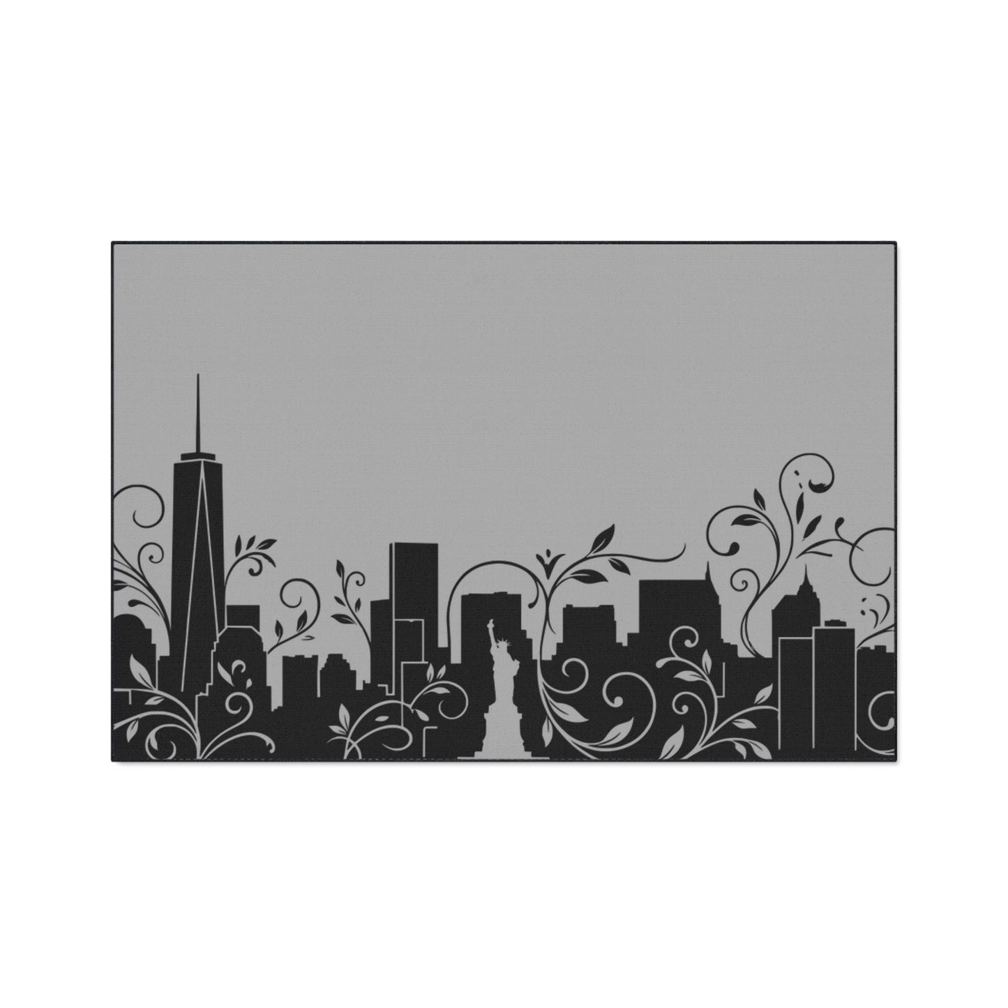 City Skyline Heavy-Duty Floor Mat — Black Urban Floral Door Rug