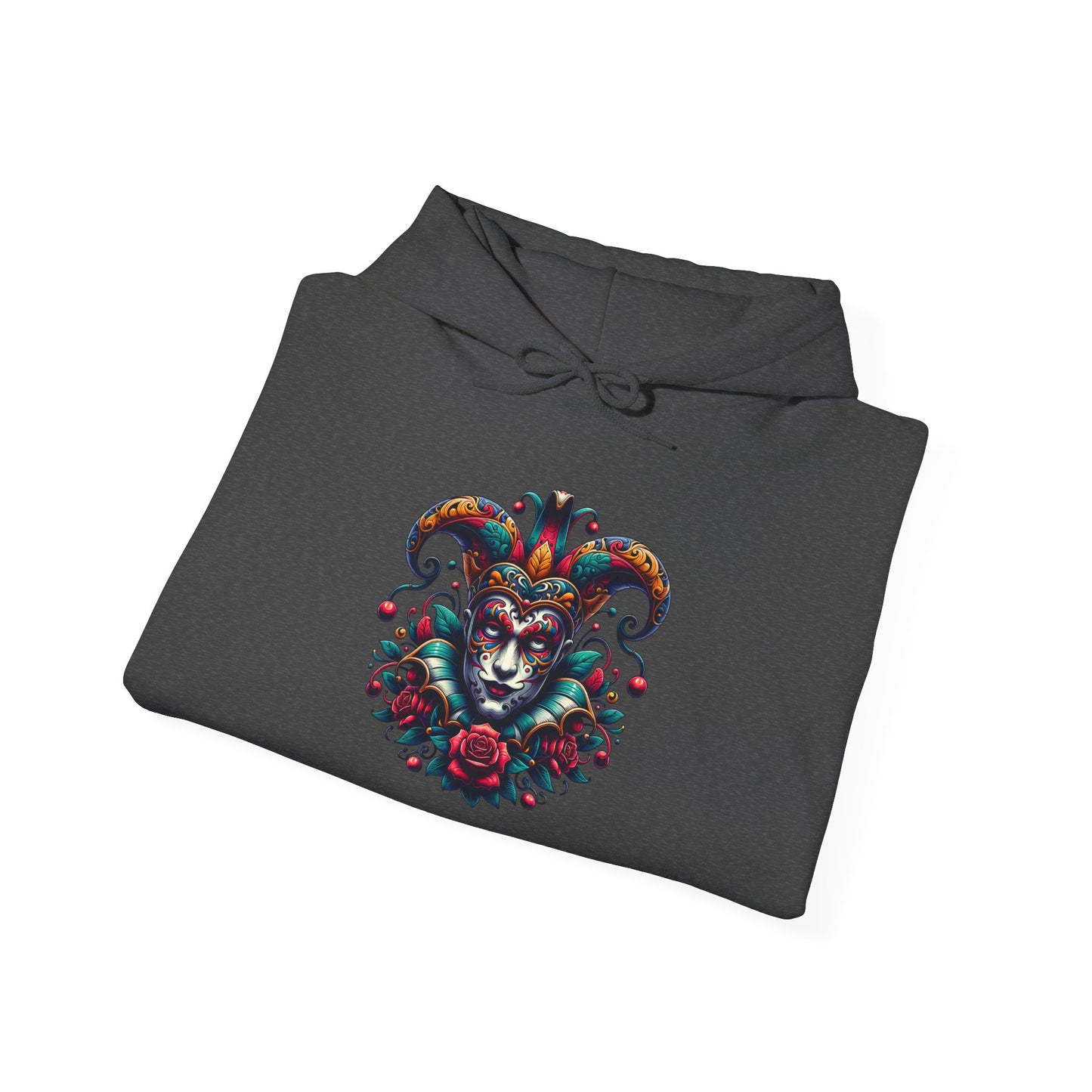 Colorful Jester Hoodie, Unique Graphic Sweatshirt, Cozy Unisex Apparel, Perfect for Festivals and Celebrations, Great Gift Idea
