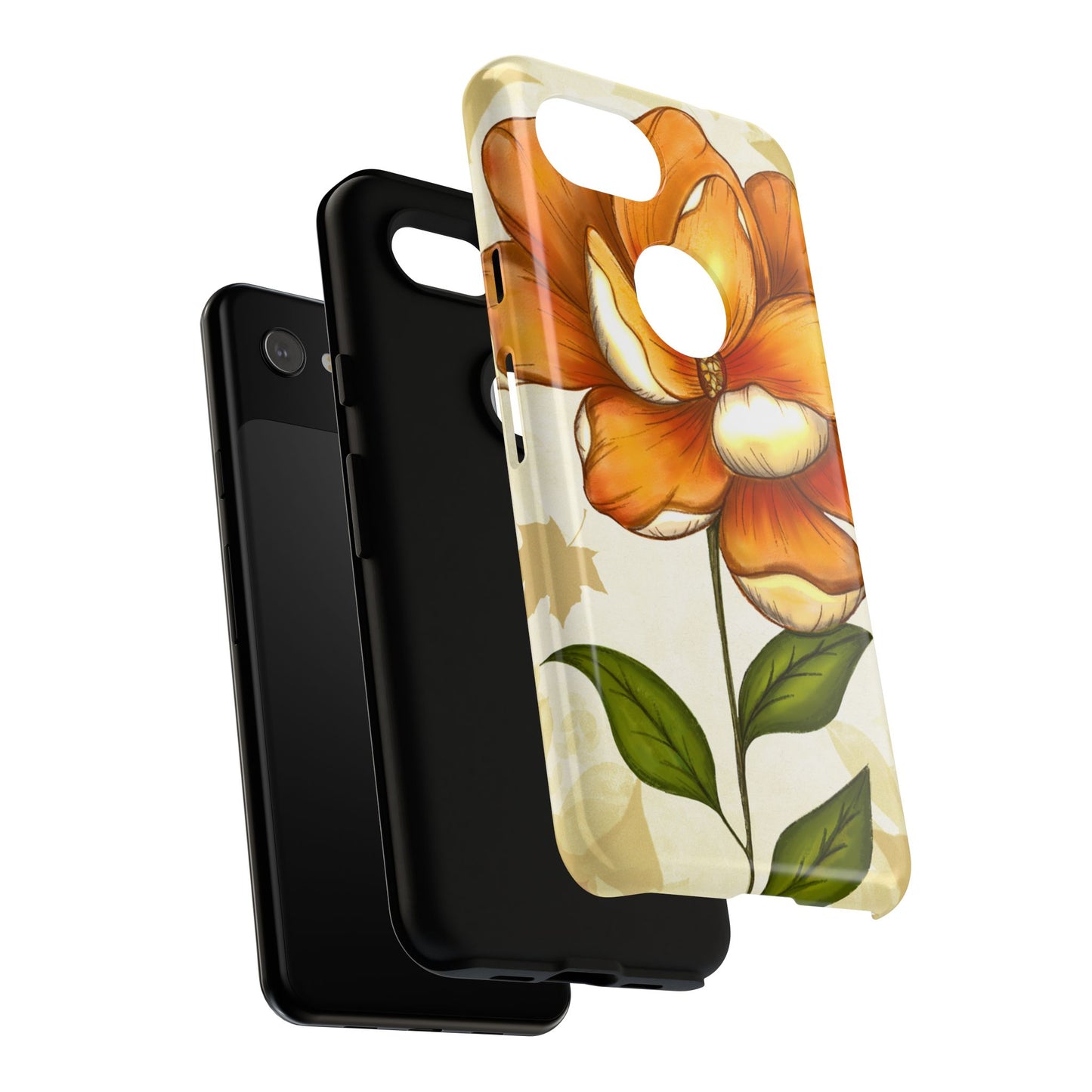 Floral Phone Case with Orange Flower Design, Tough Phone Cover, Floral Gift, Stylish Tech Accessory, Nature Lovers, Spring Vibes