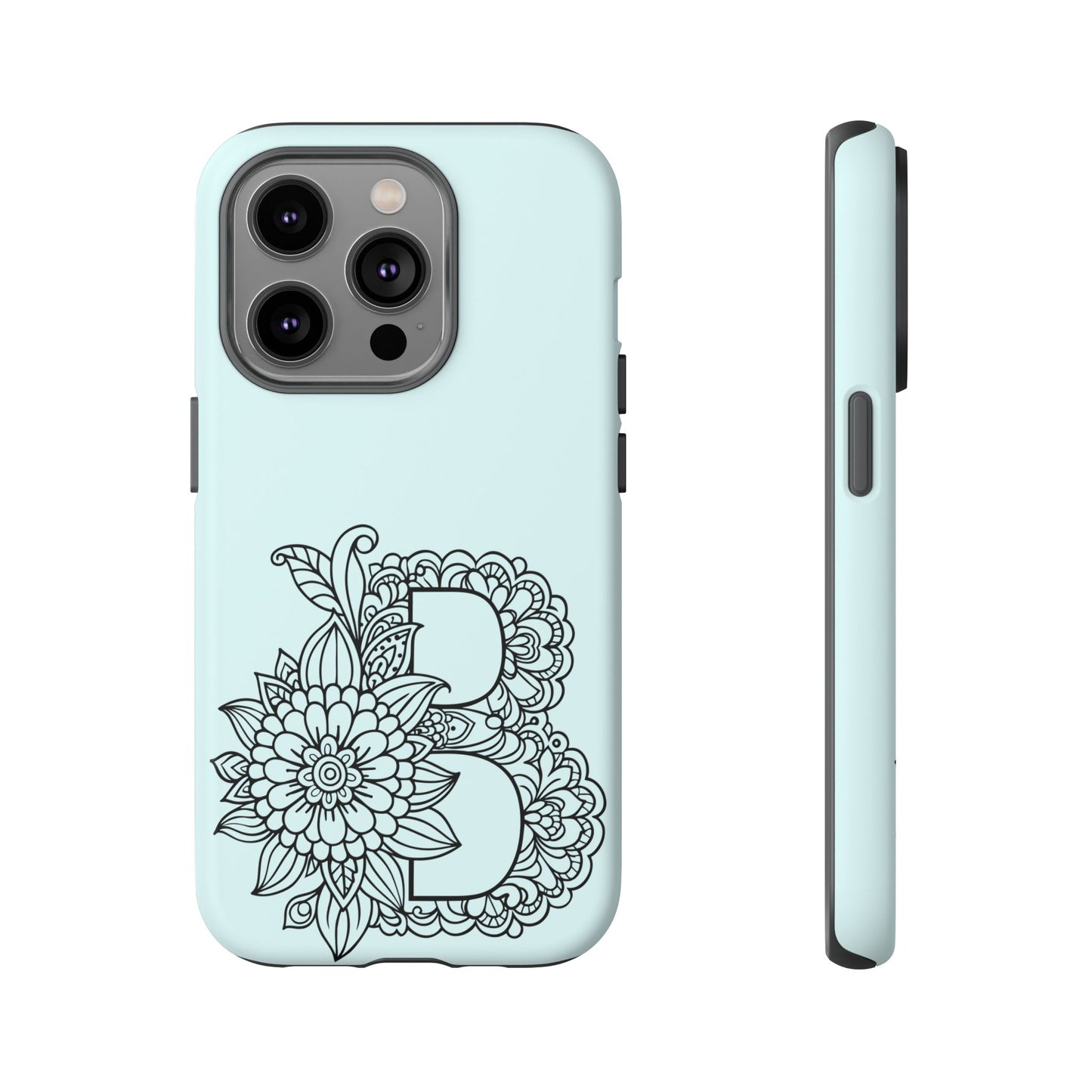 Personalized Tough Phone Case- Letter B, Floral Monogram Cell Phone Cover, Custom Protective Case, Unique Gift, Birthday, Graduation