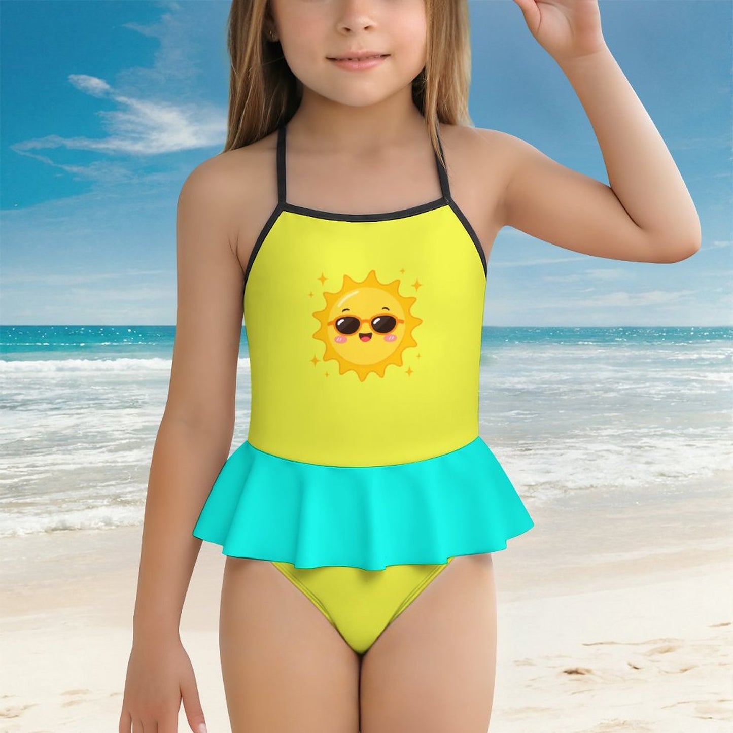 Girls One Piece Ruffle Strap Swimsuit