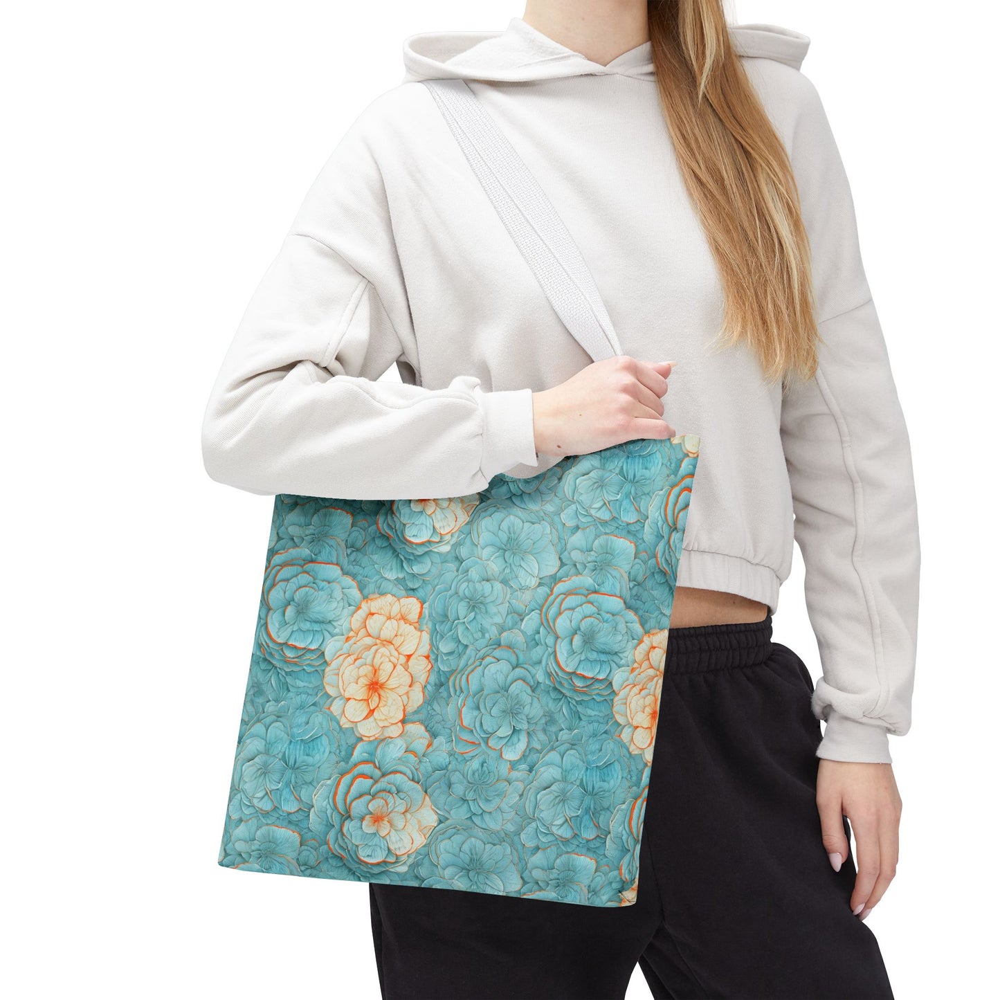 Floral Watercolor Tote Bag — Teal Succulent Pattern