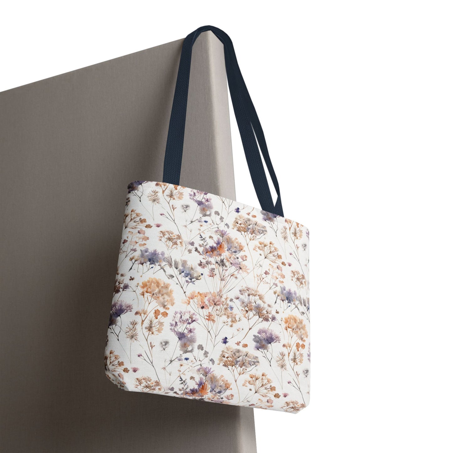 Floral Ditsy Print Tote Bag – Neutral Watercolor Wildflower Market Bag