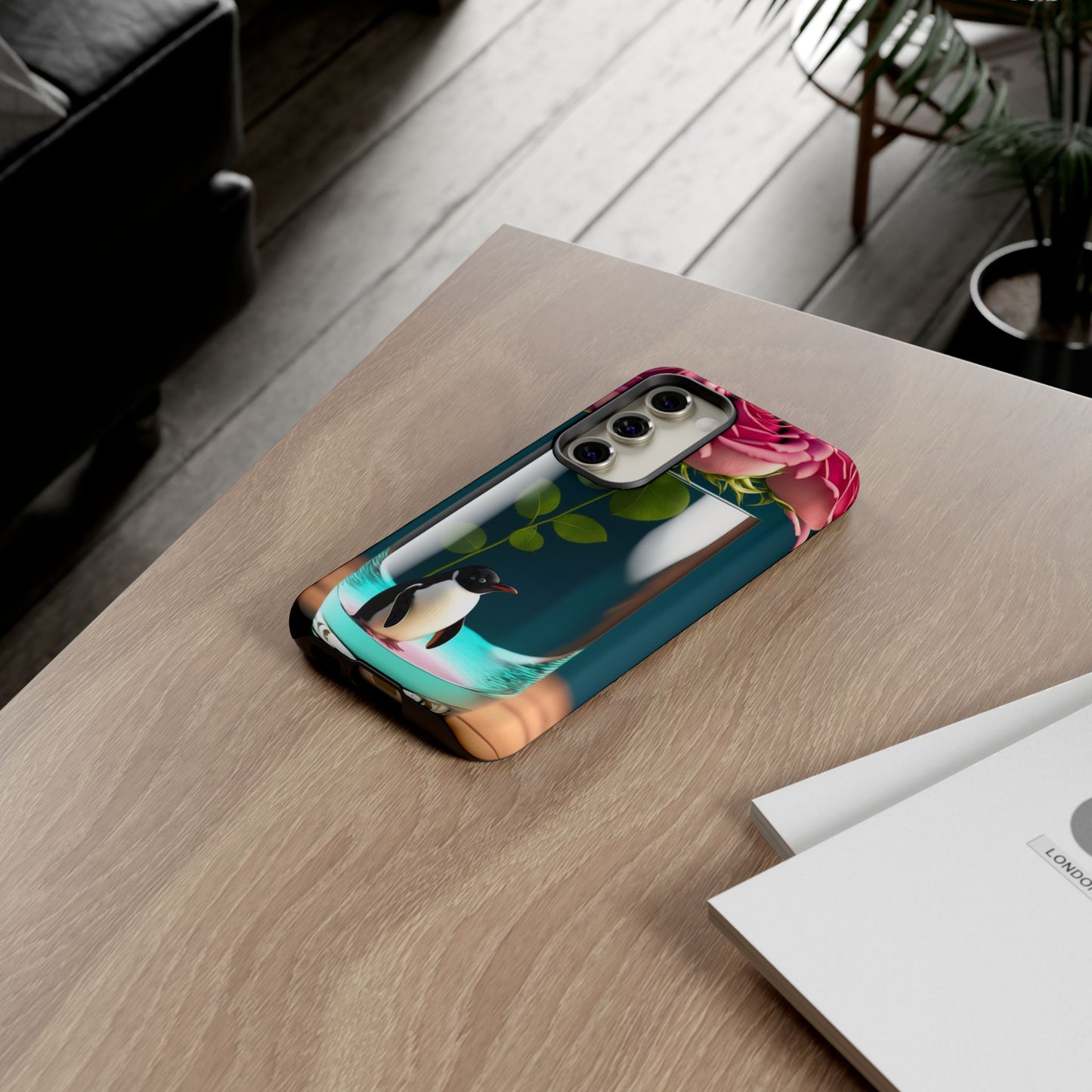 Penguin in a Glass Floral Tough Phone Case — Cute Protective Phone Cover