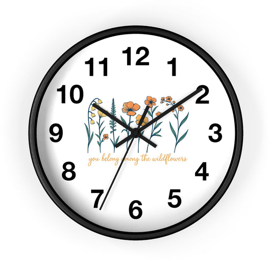 Boho Floral Wall Clock - You Belong Among the Wildflowers, Home Decor, Gift for Nature Lovers, Office Wall Decor, Rustic Style