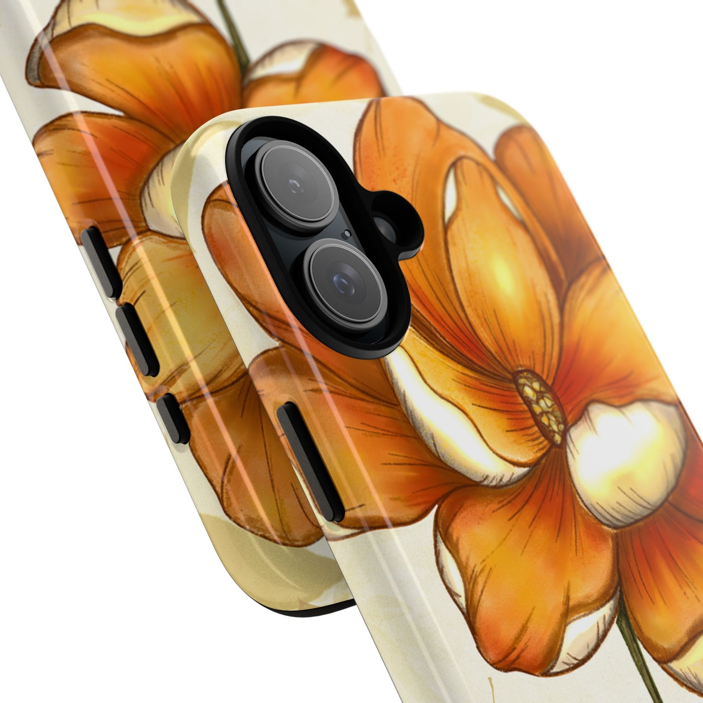 Floral Phone Case with Orange Flower Design, Tough Phone Cover, Floral Gift, Stylish Tech Accessory, Nature Lovers, Spring Vibes