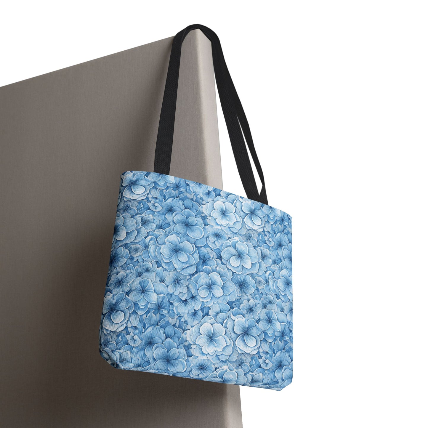 Blue Watercolor Floral Tote Bag — Reusable Flower Pattern Shopper