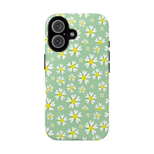 Daisy Phone Case, Tough Phone Cover, Floral iPhone Case, Cute Green Case, Spring Vibes, Girls Gifts