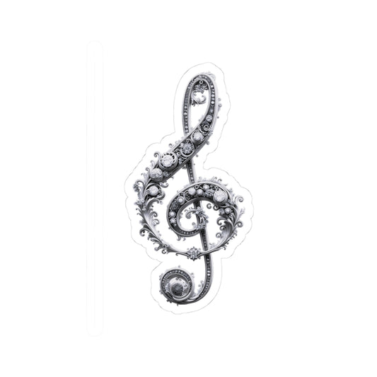 Ornate Treble Clef Kiss-Cut Sticker — Decorative Music Note Decal for Laptops & Instruments