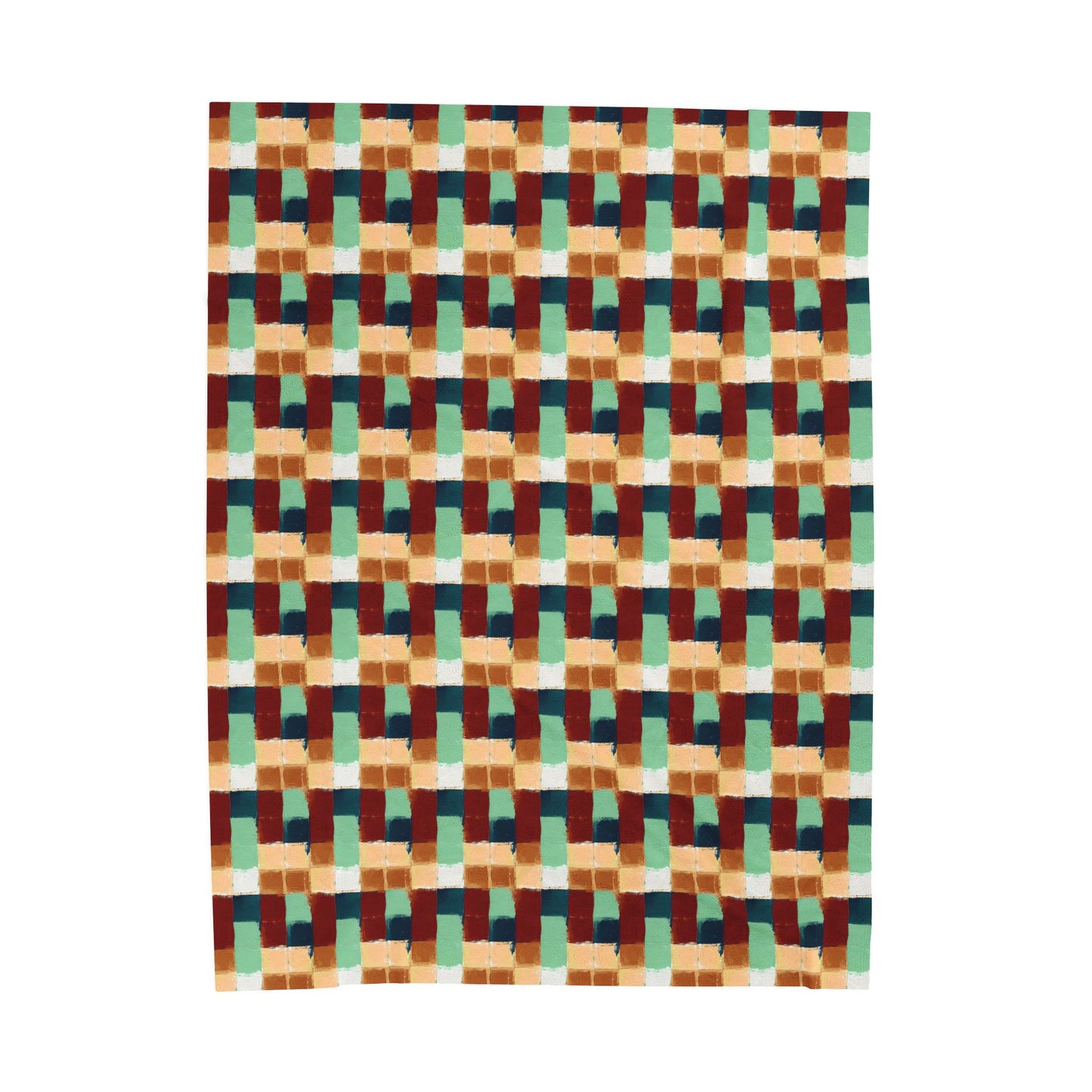 Geometric Retro Plaid Velveteen Plush Blanket — Cozy Mid-Century Throw