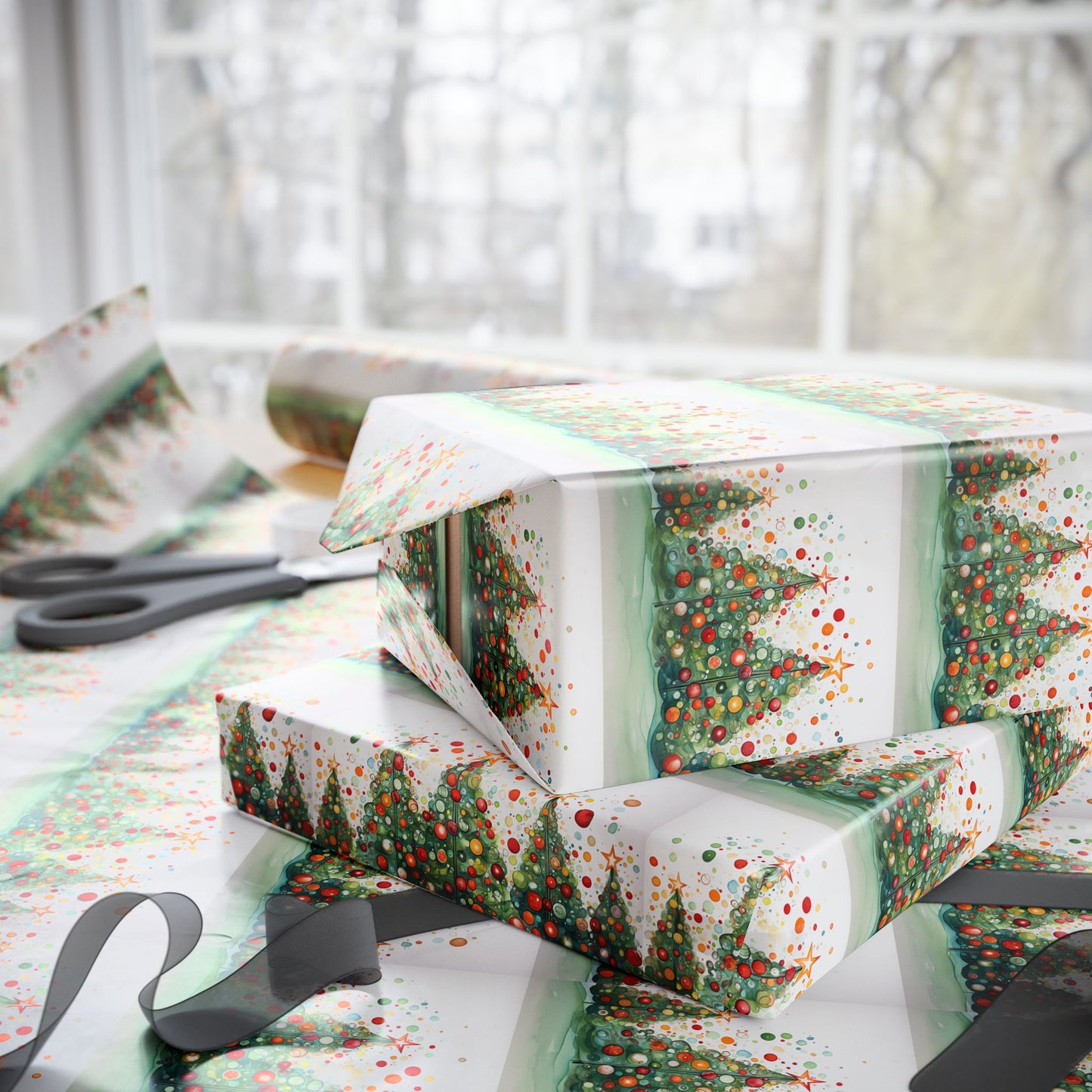 Christmas Tree Confetti Wrapping Paper Roll — Festive Holiday Gift Wrap