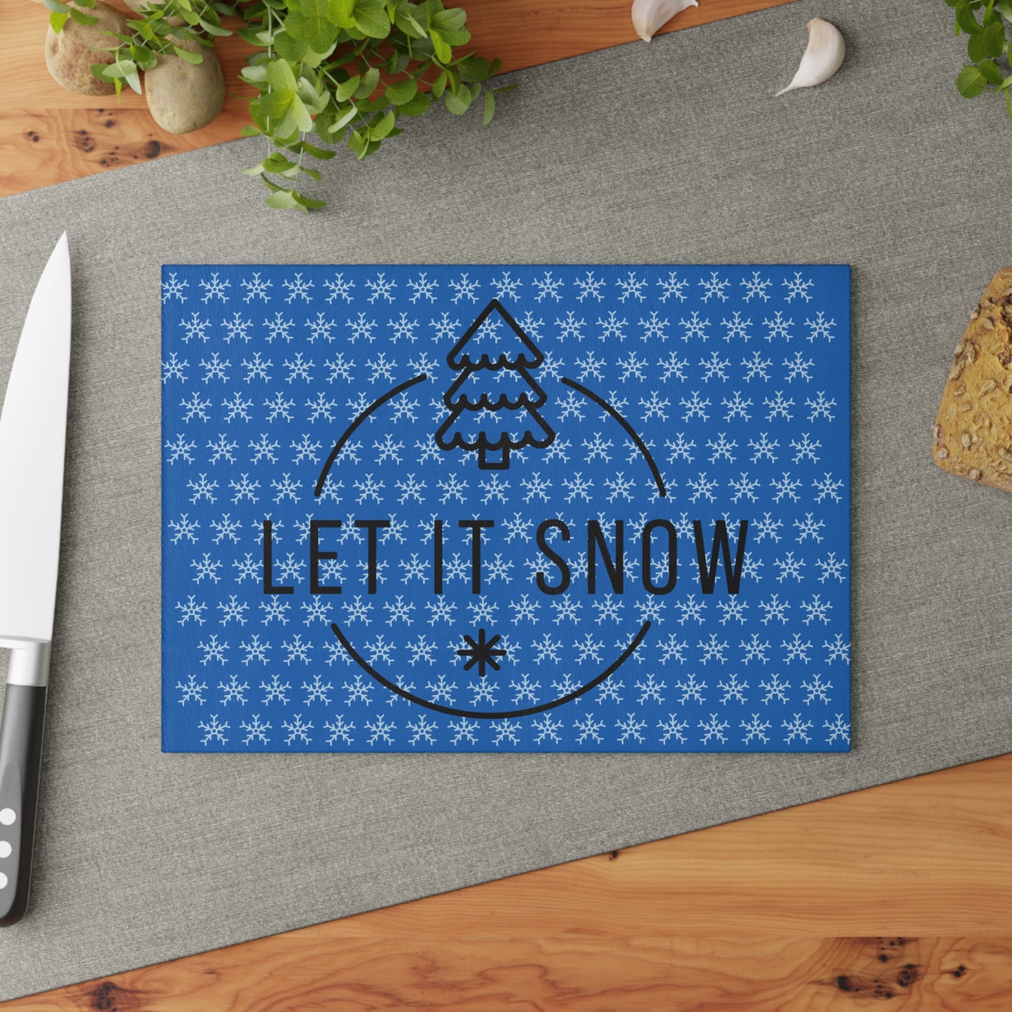 Winter Themed Glass Cutting Board - Let It Snow Design, Holiday Kitchen Decor, Christmas Gift, Festive Cooking, Snowflake Kitchenware