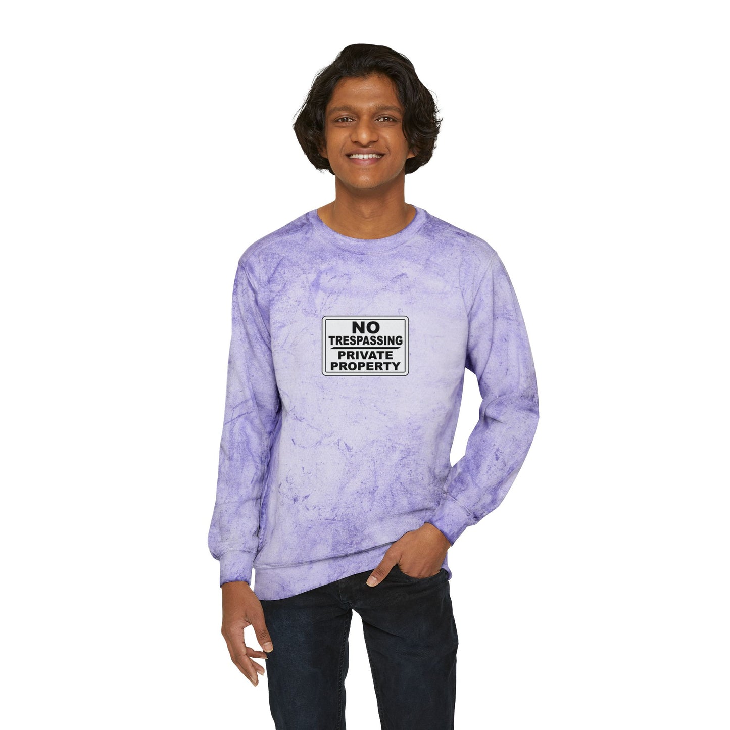 Urban Grunge Crewneck Sweatshirt - No Trespassing Design, Streetwear, Cozy Lounge, Unisex Gift for Hipsters, Casual Fashion