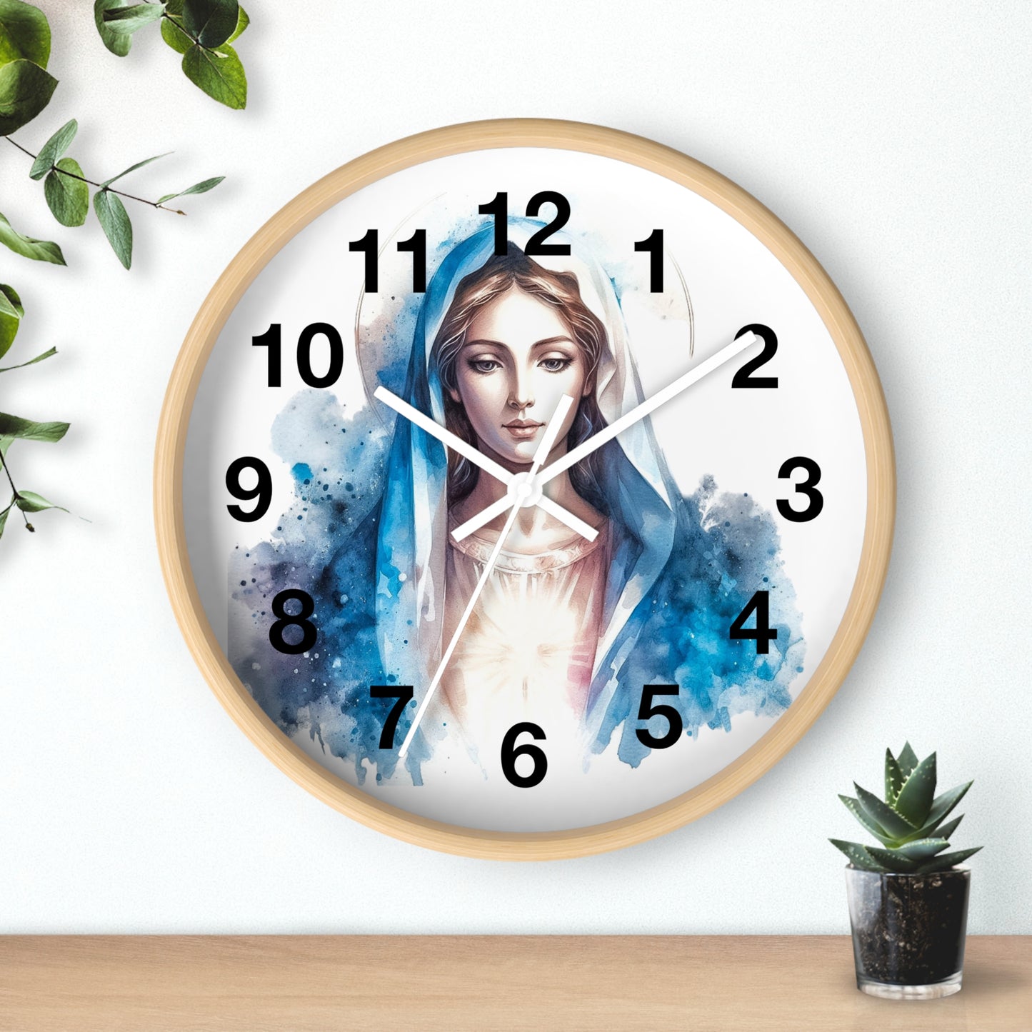 Serene Virgin Mary Wall Clock - Spiritual Home Decor, Religious Gift, Timeless Artistic Piece, Faith-Based Office Accessory
