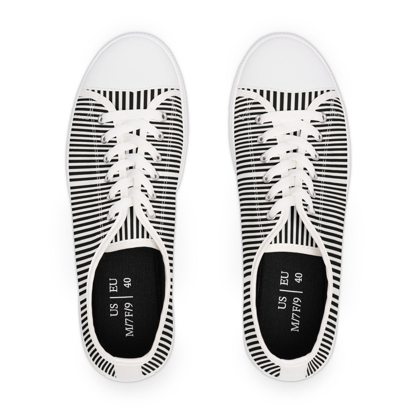 Striped Low Top Sneakers for Women — Casual Black & White Canvas Kicks