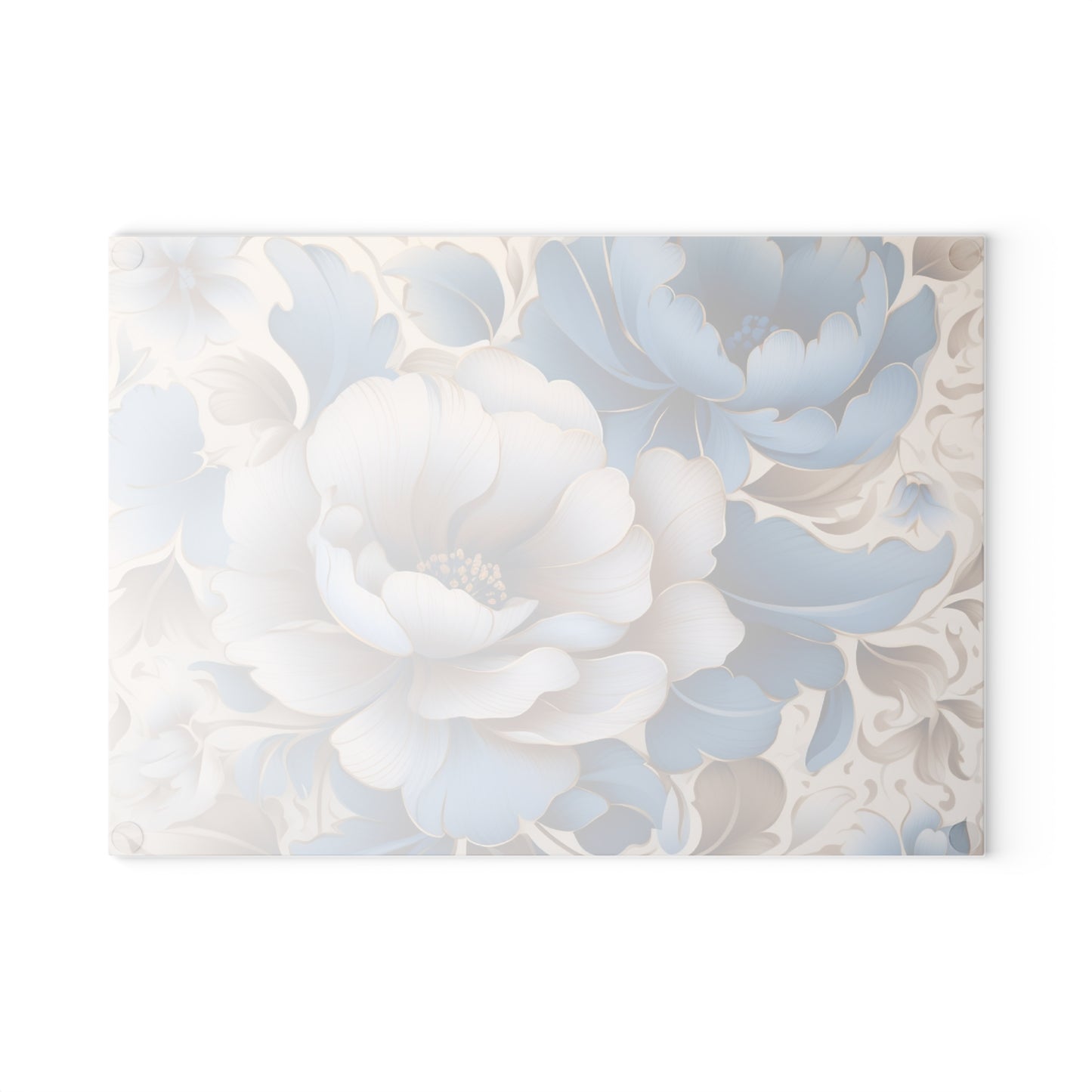 Floral Glass Cutting Board with Elegant Blue Flowers, Kitchen Decor, Wedding Gift, Housewarming Gift, Cooking Accessory