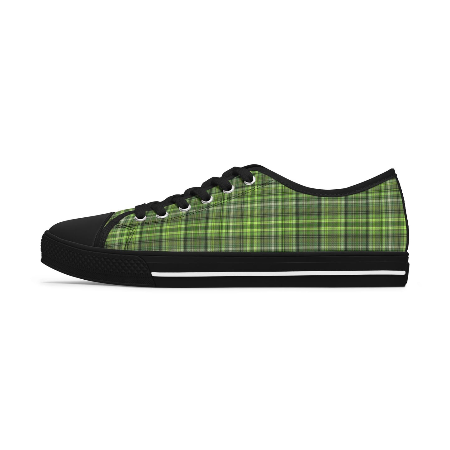 Green Plaid Low Top Sneakers — Casual Canvas Shoes