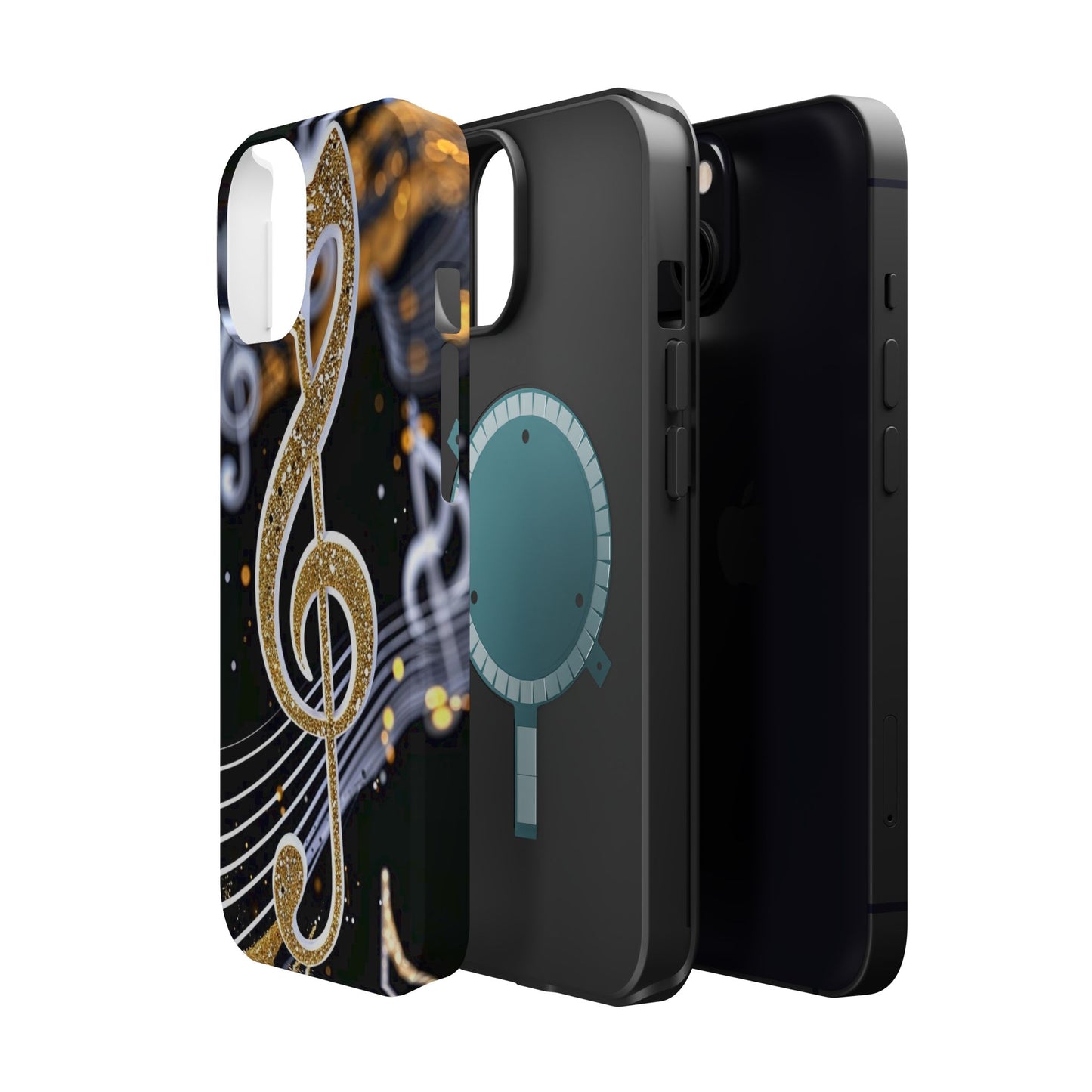 Music Notes Magnetic Impact-Resistant Phone Case — Gold Treble Clef Design