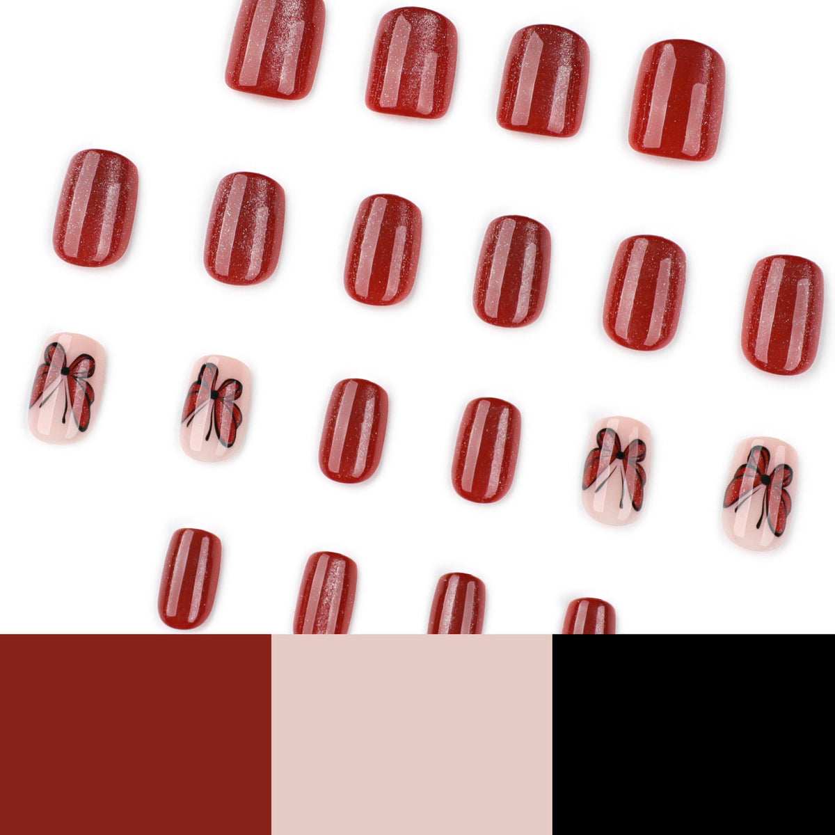 Red cat's eye flashes short square simple butterfly press-on nails – Image 4