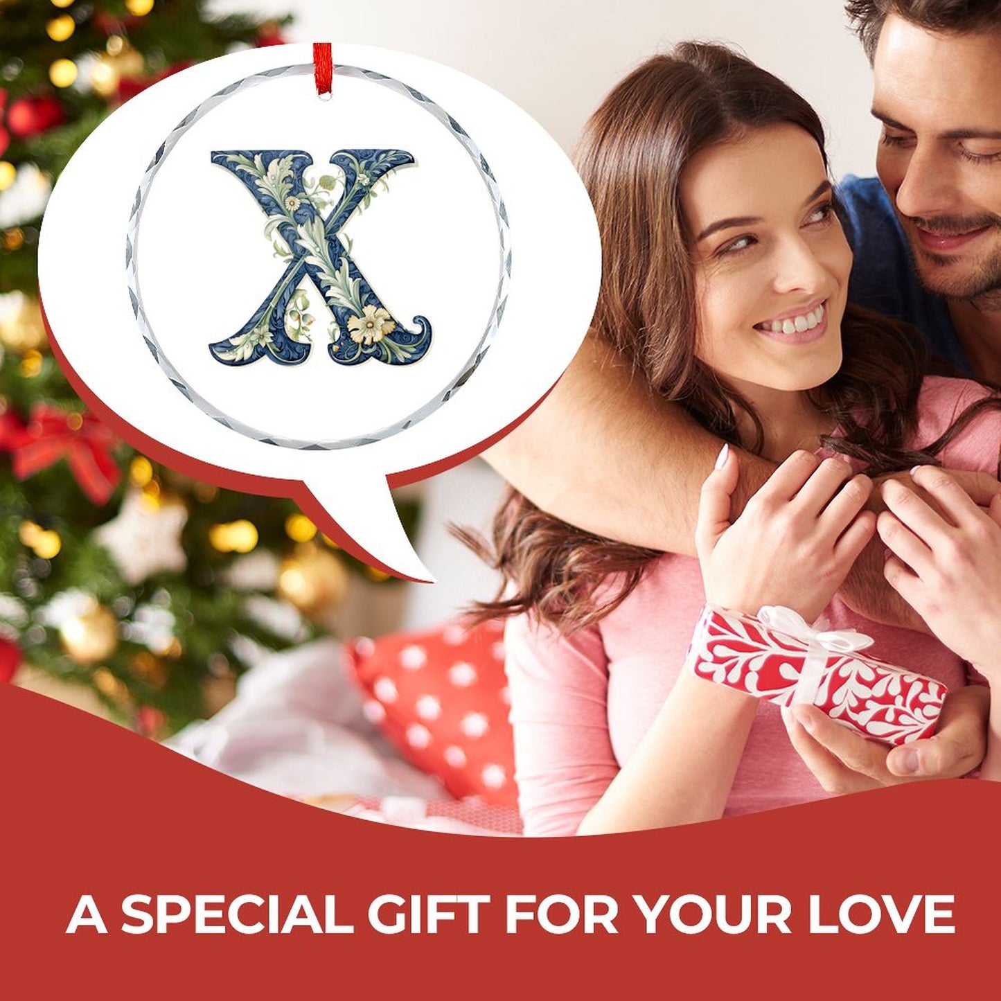 Glass Circular Ornament Pendant - Letter X