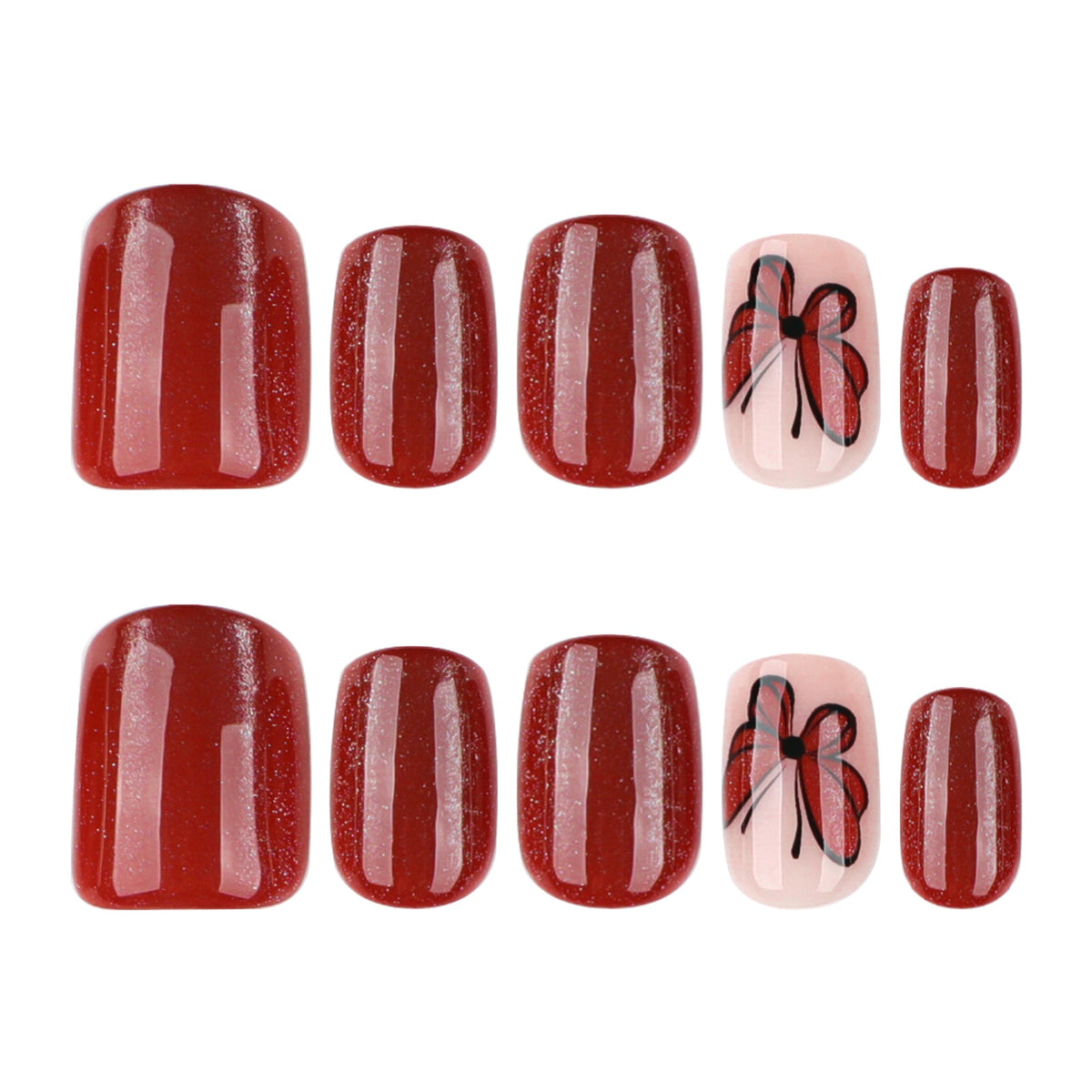 Red cat's eye flashes short square simple butterfly press-on nails – Image 5