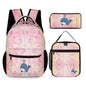 3 Pcs School Backpack Set for Kids (Backpack, Kid's Insulated Lunch Bag & Pencil Case Organizer) - Pink backgroud blue whale