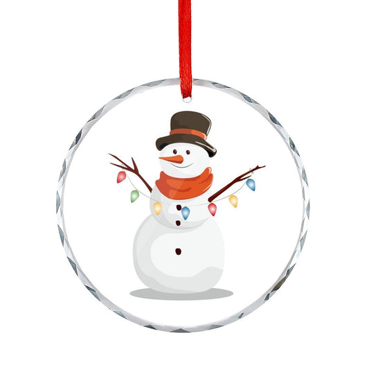 Glass Circular Ornament Pendant - Snowman