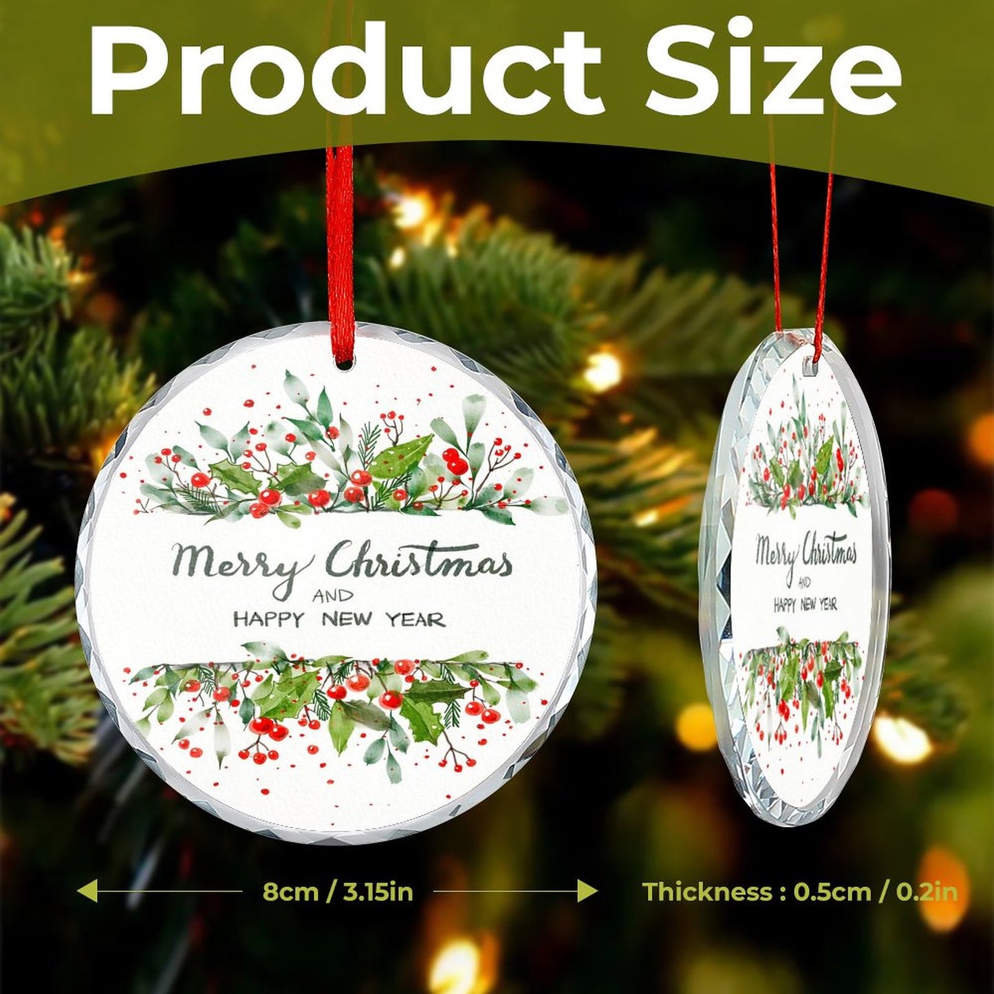 Glass Circular Ornament Pendant - Merry Christmas and a Happy New Year