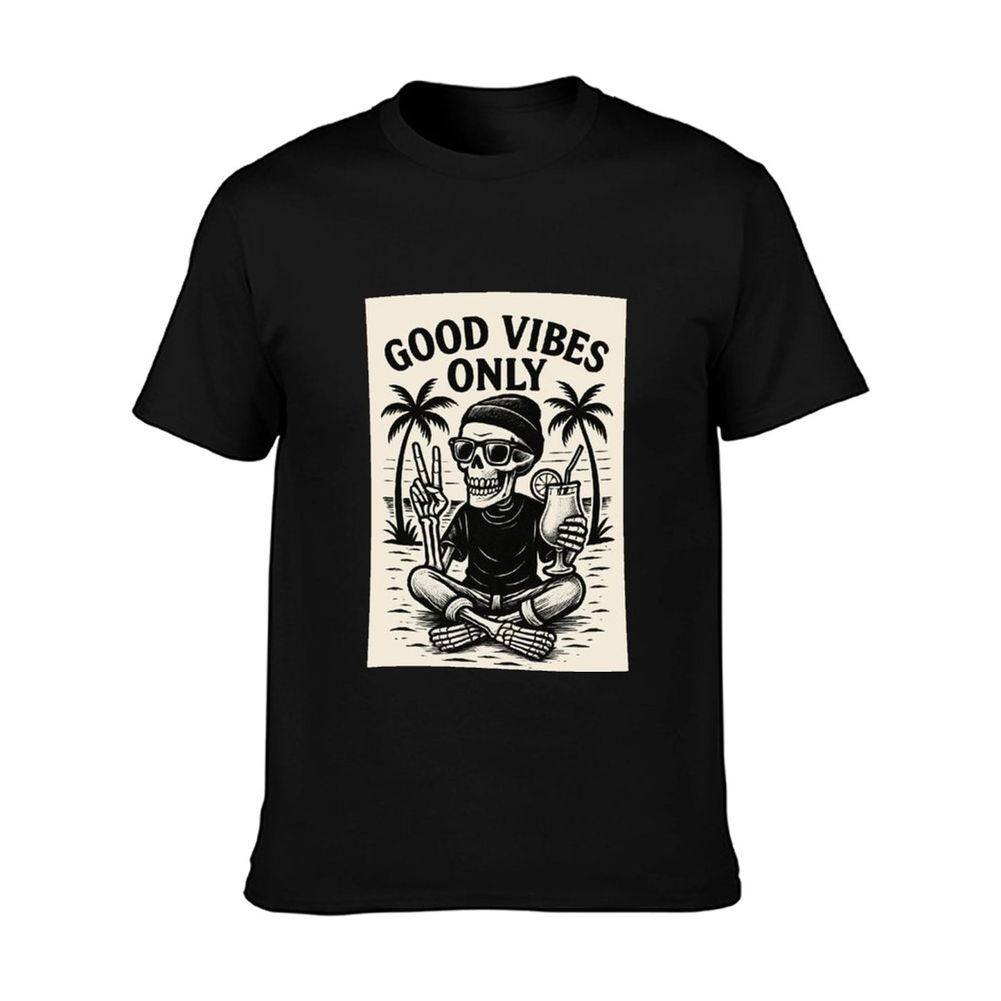 Short Sleeve Cotton Crewneck T-Shirt for Men Women (Front Printing) - Good Vibes Only