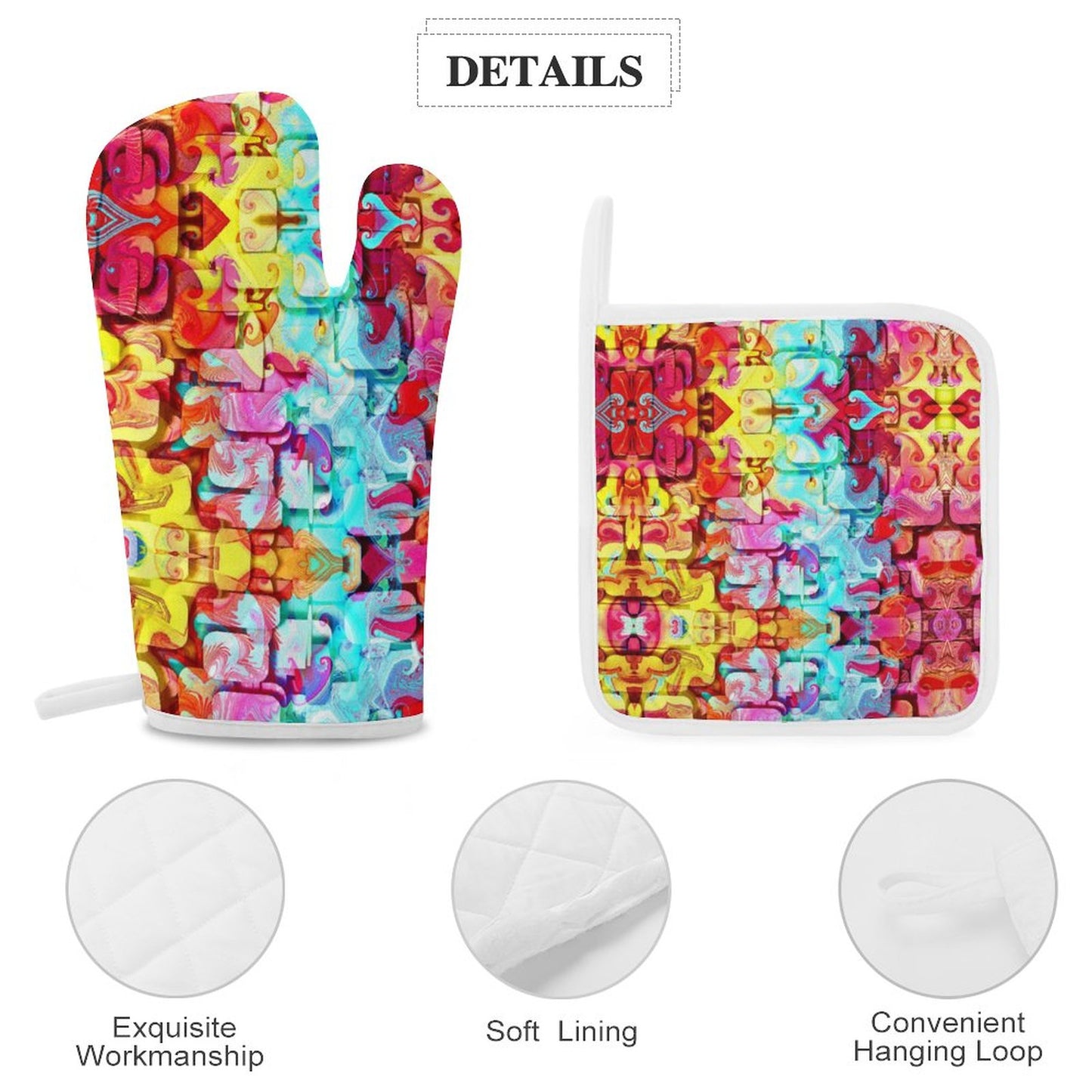 Oven Mitts & Pot Holder Set of 3 Colorful