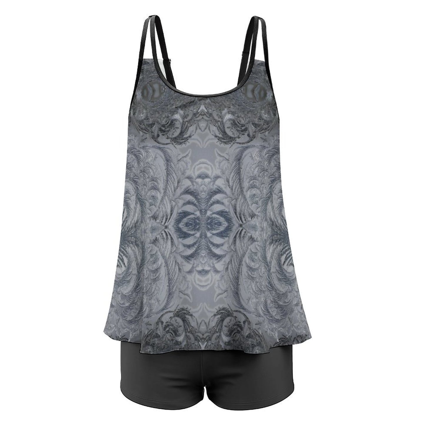 Tankini Two Piece Swimsuit Gray and Black