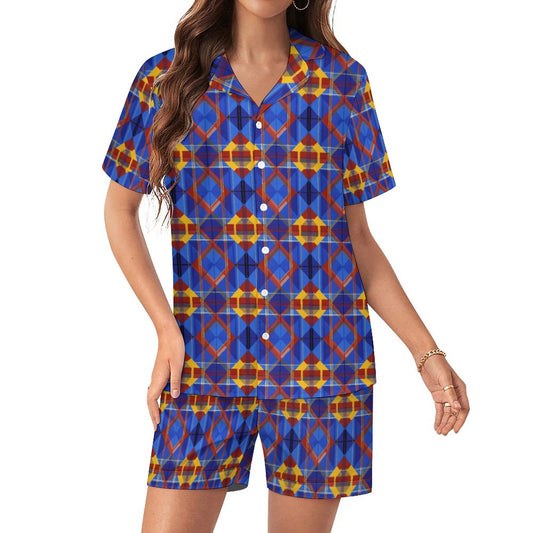 Worn-effect Fabric Women Satin Pajama Set 201 (All-Over Printing)