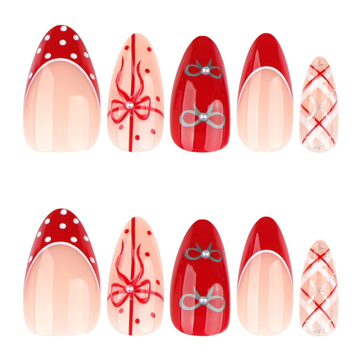 Red Bow and Polka Plaid Festive Press-On Nails – Image 5