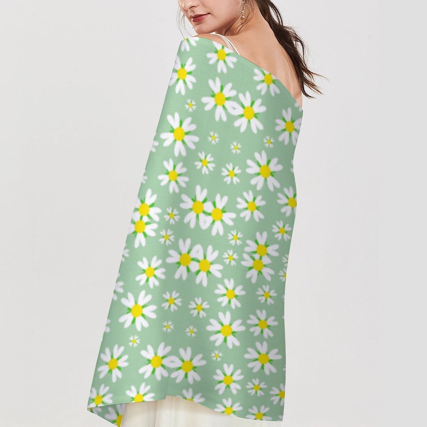 Cashmere-like Tassel Scarf Green Daisy
