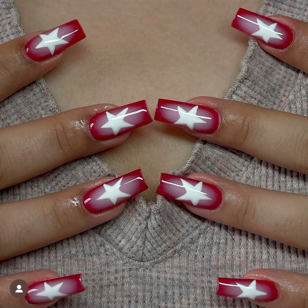 Red French Hot Sale press on nails Patch White Star Pentagram Nail Patch Finished Product Wholesale 365nails