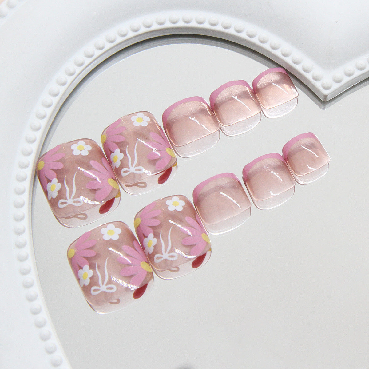 purpl small daisy bow Frnch Prss-on tonails nail finishd product rmovabl 24 pics 365nails – Image 3