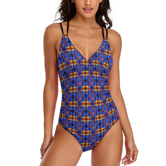 Women's One Piece Swimsuit Tummy Control V Neck Swimwear LT3154 (All-Over Printing)