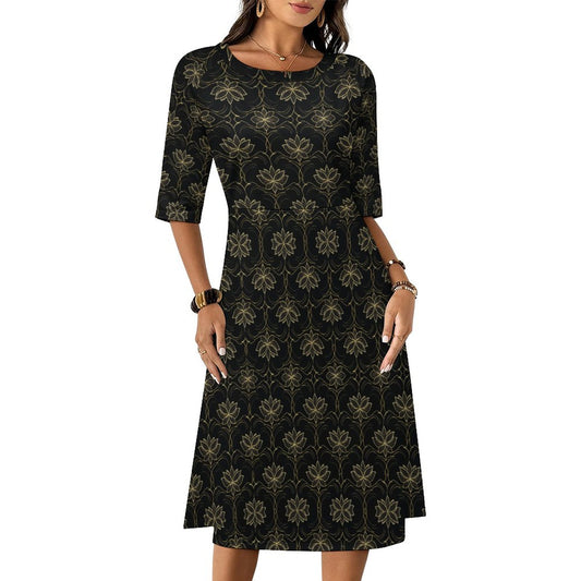 Round Neck 3/4 Sleeve Long Dress