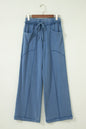 Ashleigh Blue Mineral Wash Drawstring Retro High Waist Wide Leg Western Pants