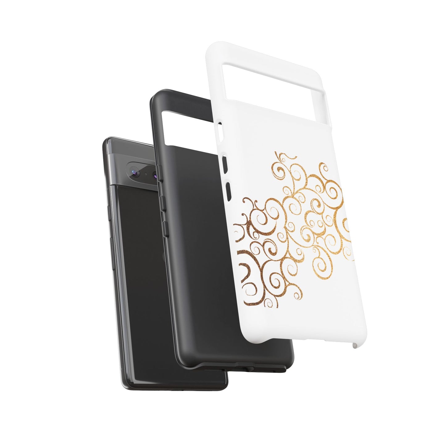 Elegant Floral Phone Case, Tough Cases, Gold Swirls, Stylish Protection, Trendy Gift, Chic Accessory