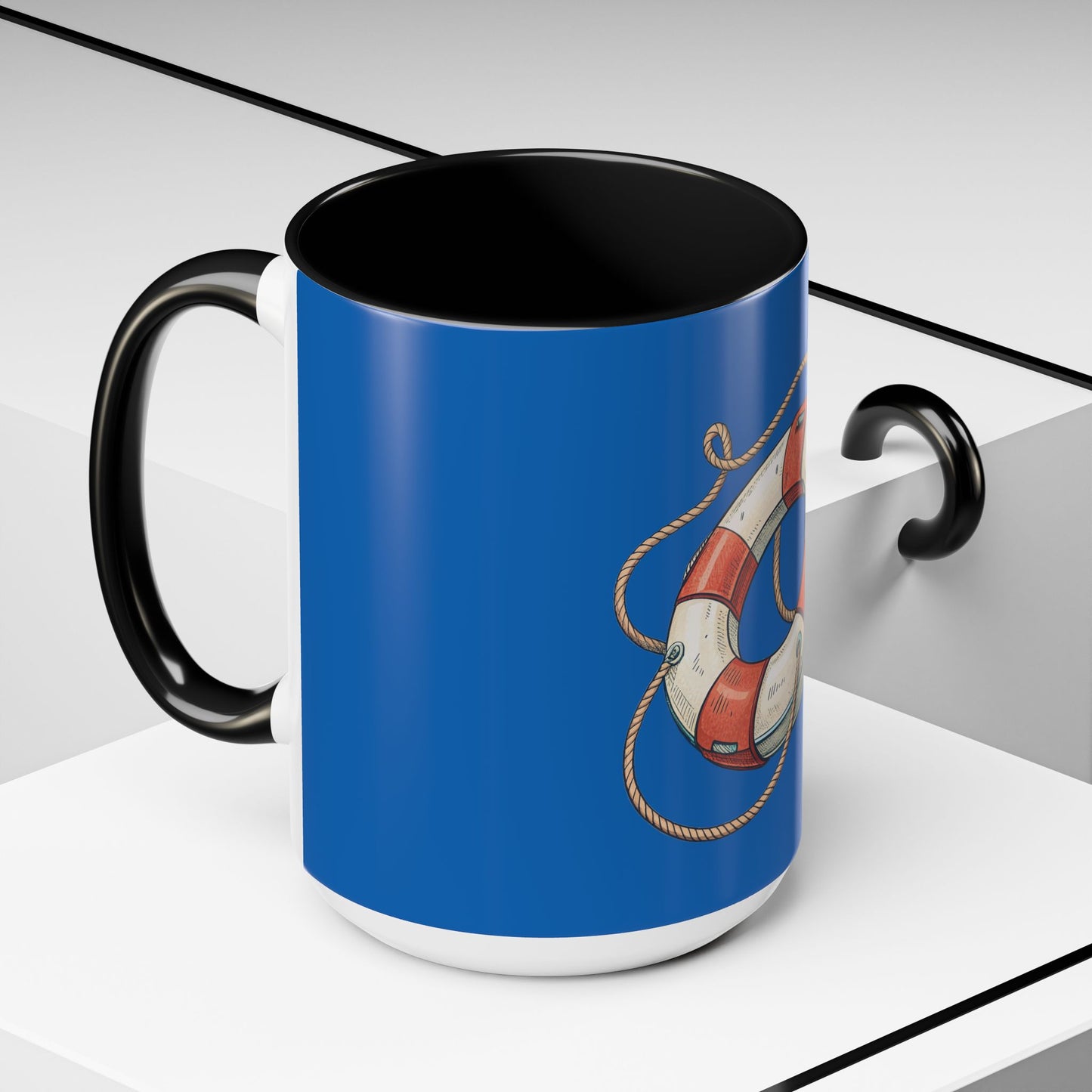 Lifesaver Accent Coffee Mug - Nautical Gift, Beach Decor, Sailor's Coffee Cup, Ocean Lover Mug, Summer Vibes