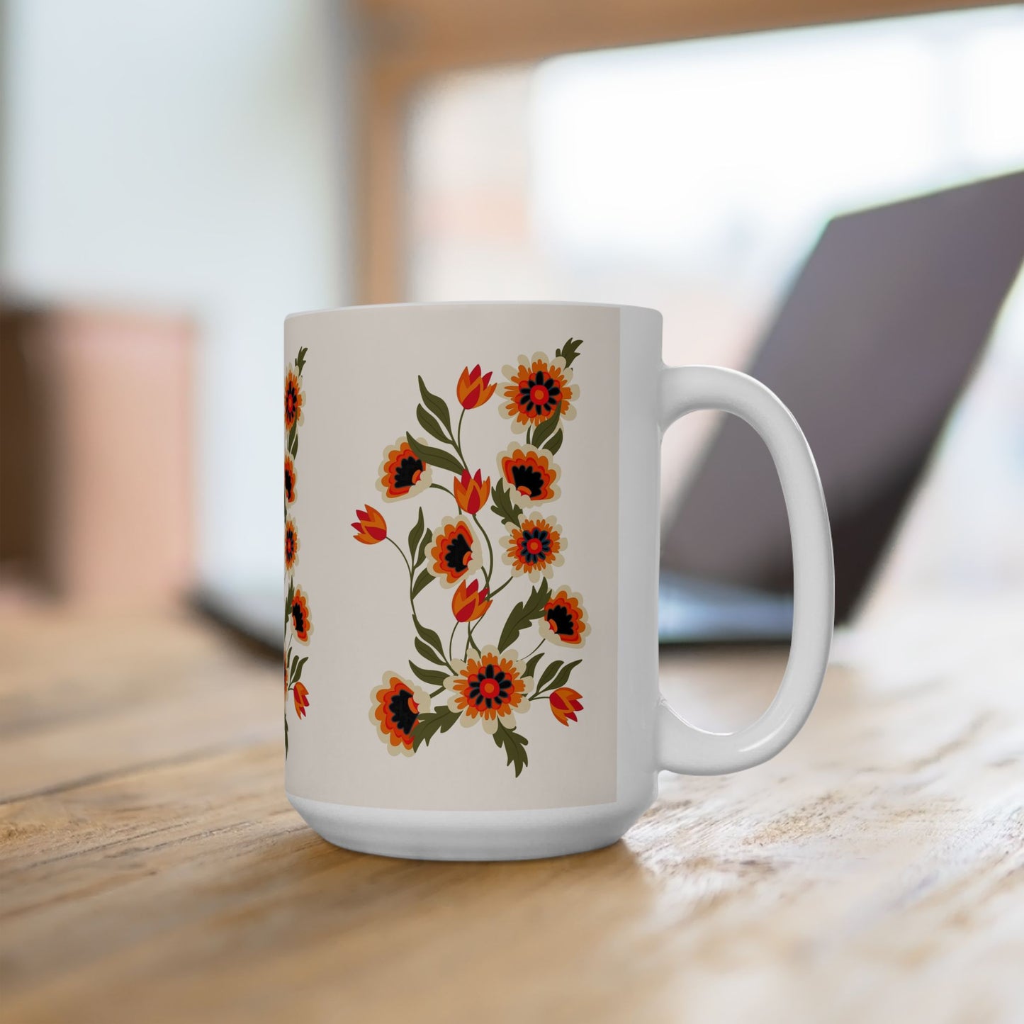 Floral Patterned Ceramic Mug - Cozy Gift for Garden Lovers, Coffee Lovers, Home Decor, Mother's Day, Birthdays